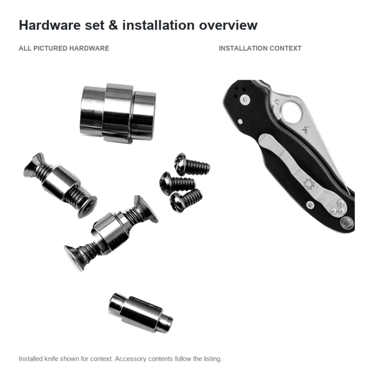 All loose silver-tone hardware groups and three screws from the source set, beside the original Para 3 installation photograph
