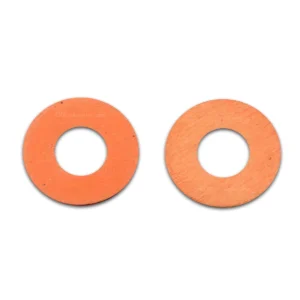 Two orange-bronze-tone pivot washers with visible surface marks on a white background